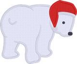 Bear wearing Santa hat applique embroidery design, snugglepuppyapplique.com
