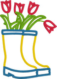 Tulips in Boots spring applique embroidery design by  snugglepuppyapplique.com