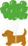 Pup with Clover balloons St. Patricks day applique embroidery design, snugglepuppyapplique.com