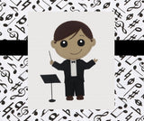 Music Conductor boy applique embroidery deisgn by snugglepuppyapplique.com