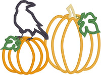 Crow and Two Pumpkins Autumn Applique Embroidery Design, snugglepuppyapplique.com
