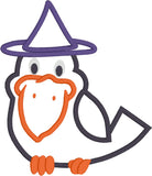 Cute Crow with witch's hat Halloween Applique Embroidery Design, snugglepuppyapplique.com