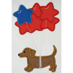 Puppy with Star shaped balloons 4th of July applique embroidery design, snugglepuppyapplique.com