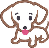dachshund puppy applique embroidery design, tongue out, snugglepuppyapplique.com