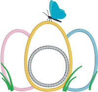 Easter egg monogram frame applique embroidery design, snugglepuppyapplique.com