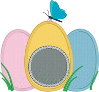 Easter egg monogram frame applique embroidery design, snugglepuppyapplique.com