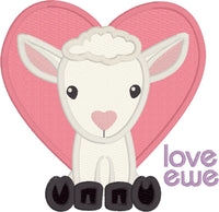 Love Ewe, lamb valentine applique embroidery design, snugglepuppyapplique.com