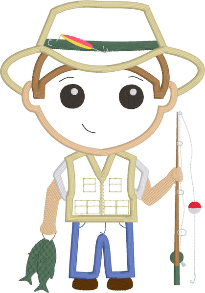 boy with fishing pole embroidery pattern Fisherman – Snuggle Puppy Applique