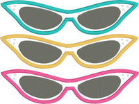 Retro Sunglasses Trio appliqué Embroidery Design, snugglepuppyapplique.com