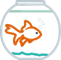 An Applique of a goldfish in a fishbowl by snugglepuppyapplique.com