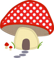 Mushroom House applique embroidery design, garden applique, snugglepuppyapplique.com