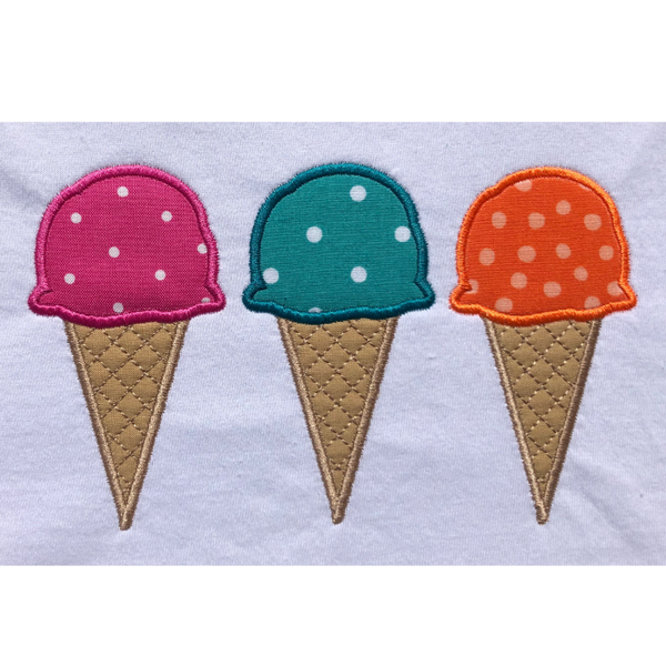 Ice cream trio applique embroidery machine, snugglepuppyapplique.com