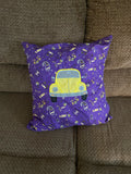 Pillow with a VW Bug applique embroidery Design by snugglepuppyapplique.com