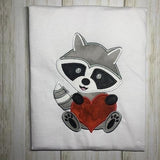 Raccoon Valentine Applique Embroidery Design by snugglepuppyapplique.com