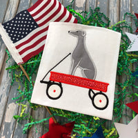 Greyhound in a wagon Applique embroidery Design, snugglepuppyapplique.com