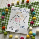 Monday's Child vintage beam embroidery Design, snugglepuppyaplique.com