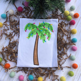 Palm tree with Christmas lights applique machine embroidery design by snugglepuppyapplique.com