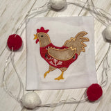 Chicken in a Christmas sweater applique embroidery design by Snugglepuppyapplique.com