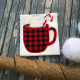 Hot Coco with a candy cane and whipped Cream Applique Embroidery Design, snugglepuppyapplique.com