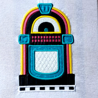 1950's Jutebox applique embroidery design, snugglepuppyapplique.com