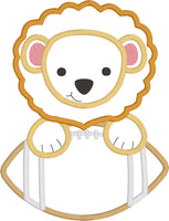 Lion mascot with a football applique embroidery design, snugglepuppyapplique.com