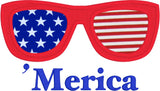 an applique of sunglasses with the word "'merica" embroidered underneath by snugglepuppyapplique.com