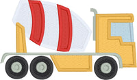 Cement mixer applique embroidery design, with stripes on drum, snugglepuppyapplique.com