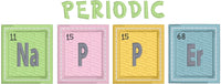 Periodic Napper Science Chemistry applique embroidery Design, snugglepuppyapplique.com