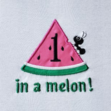 One in a Melon first birthday applique embroidery design, watermelon, snugglepuppyapplique.com