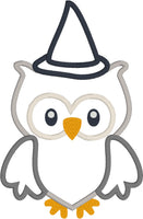 Owl with witch's hat appliqué embroidery design, snugglepuppyapplique.com