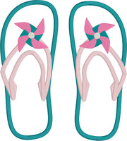 An applique of Flip flops with embroidered pinwheels as decoration by snugglepuppyapplique.com