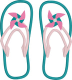 An applique of Flip flops with embroidered pinwheels as decoration by snugglepuppyapplique.com