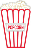 Box of popcorn applique embroidery design for use with an embroidery machine, snugglepuppyapplique.com
