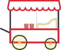 Popcorn Cart, popcorn stand applique embroidery design for use with an embroidery machine, snugglepuppyapplique.com