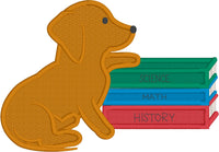 Pup with Books Back to School Applique Embroidery Design, snugglepuppyapplique.com