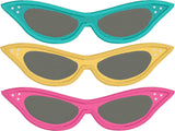 Retro Sunglasses Trio appliqué Embroidery Design, snugglepuppyapplique.com
