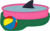 Shark in Kiddy Pool with beach ball applique embroidery design,  Snugglepuppyapplique.com
