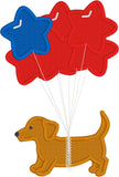 Puppy with Star shaped balloons 4th of July applique embroidery design, snugglepuppyapplique.com