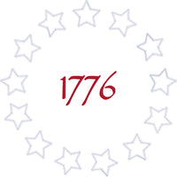 an applique of thirteen stars arranged in a circle with "1776" embroidered in the center, colonial, American colonial snugglepuppyapplique.com